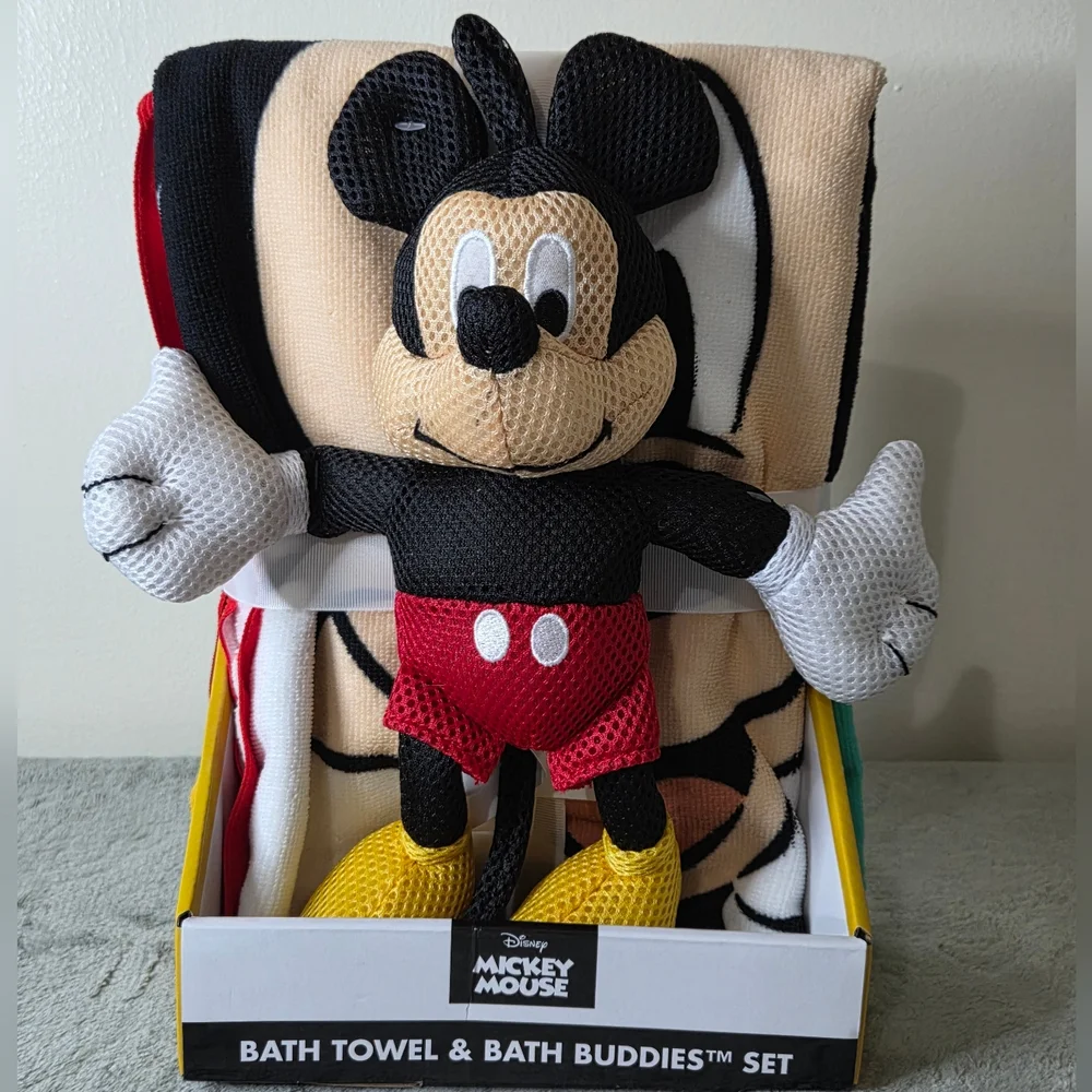 Disney Mickey Mouse Unisex Bath Towel And Bath Buddy Birthday Gift Set